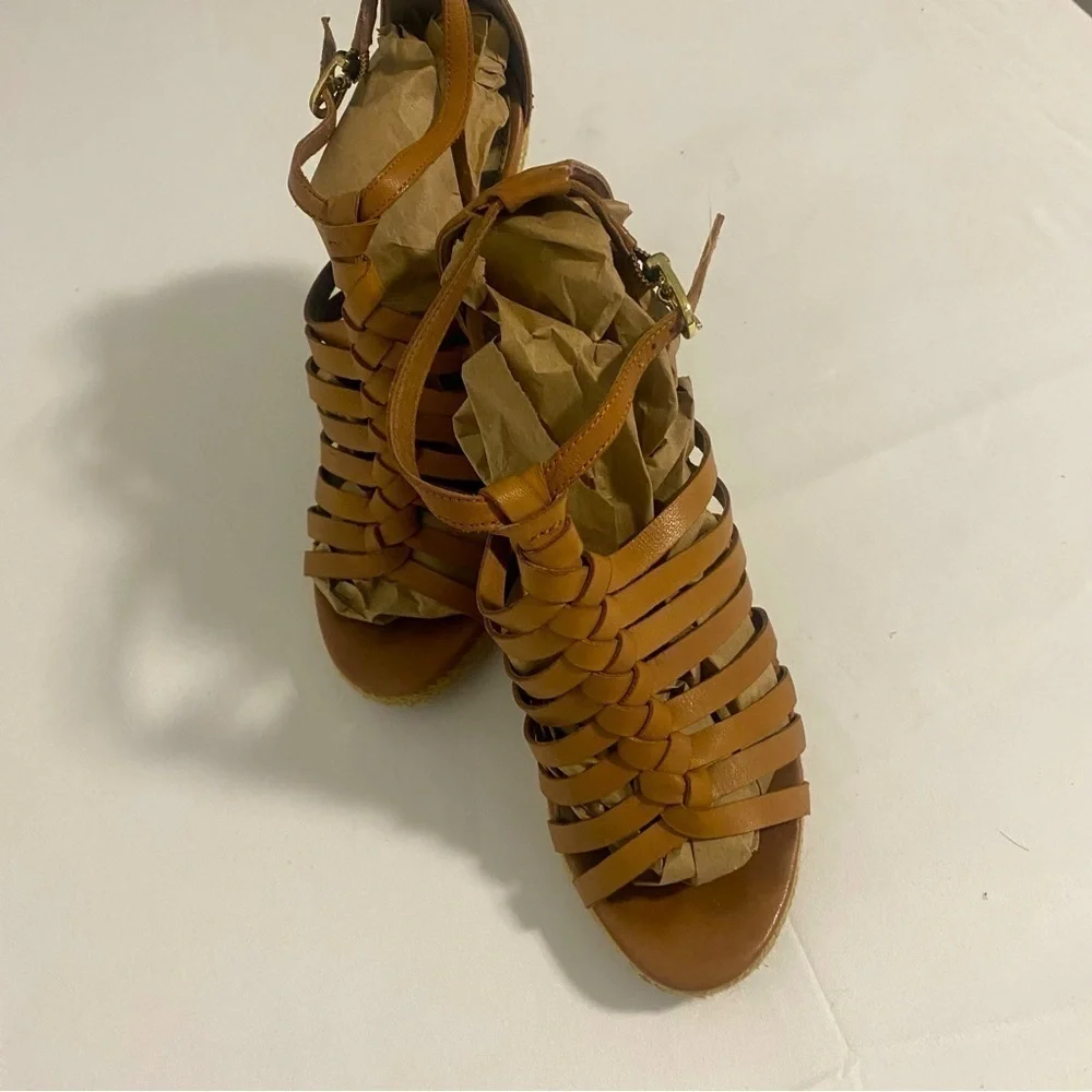 Sam Edelman Women’s Annabel Jute Wedge 4” Size 7M Brown Leather.
